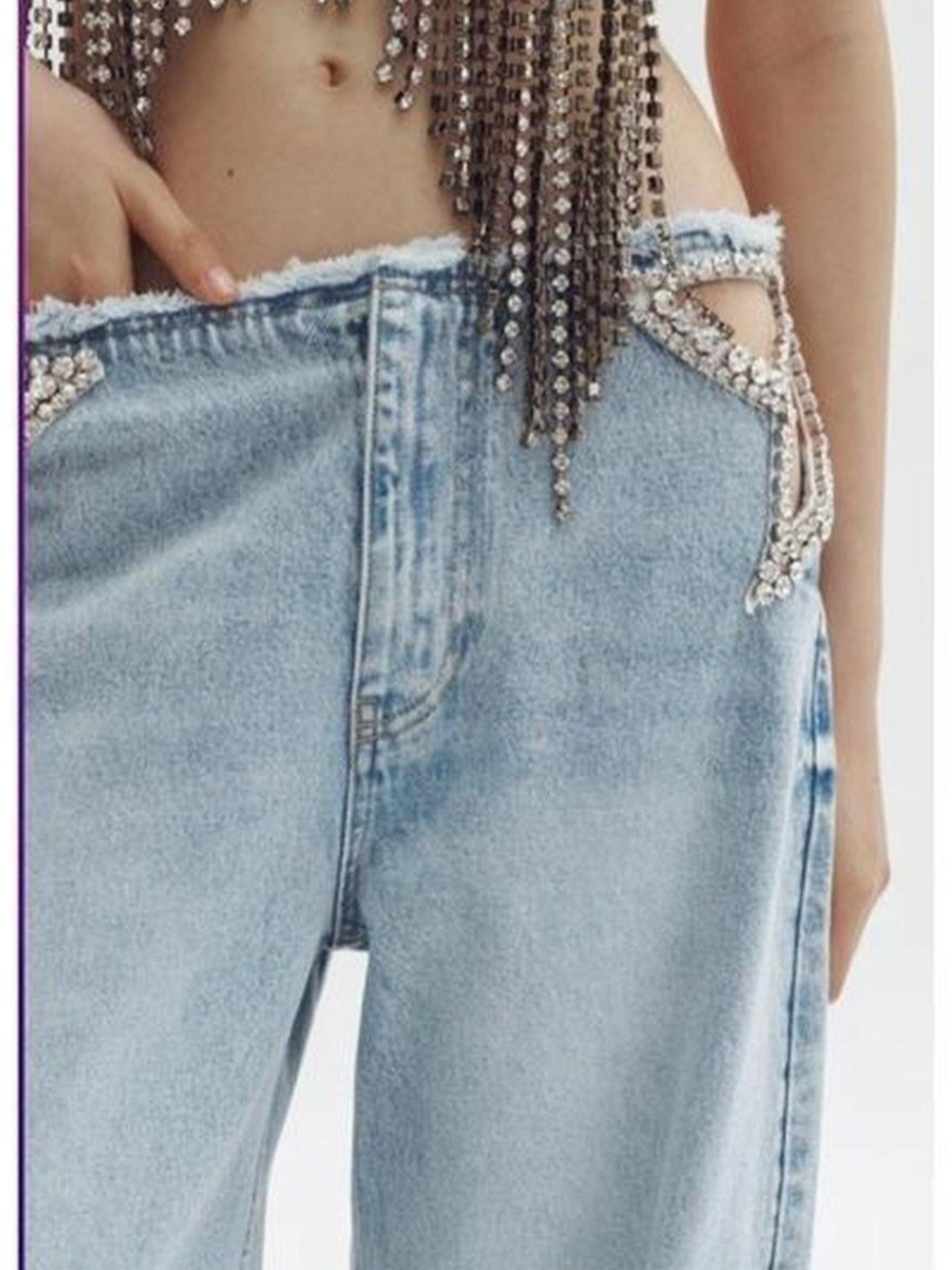 Stella McCartney X HM Light Blue Wide-Leg Embellished Jeans - Picture 4 of 6